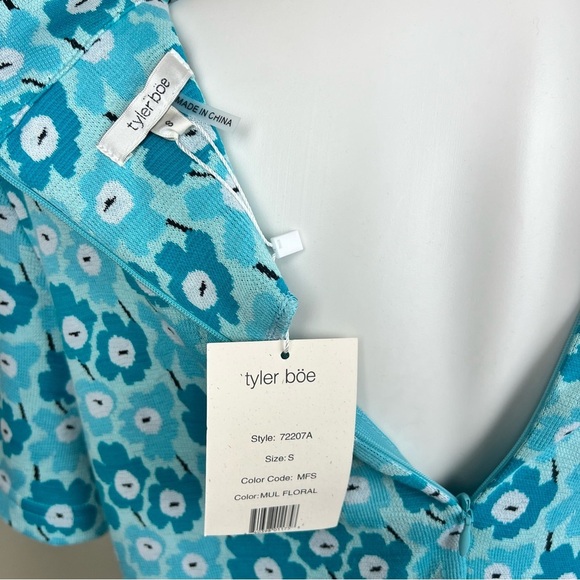 Tyler Boe Kristen Jacquard Dress Multi Floral Aqua Blue S Women’s Short Sleeve - Picture 6 of 8
